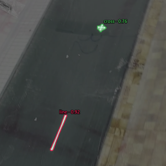 Composite surface with a projected laser line and crosshair detected