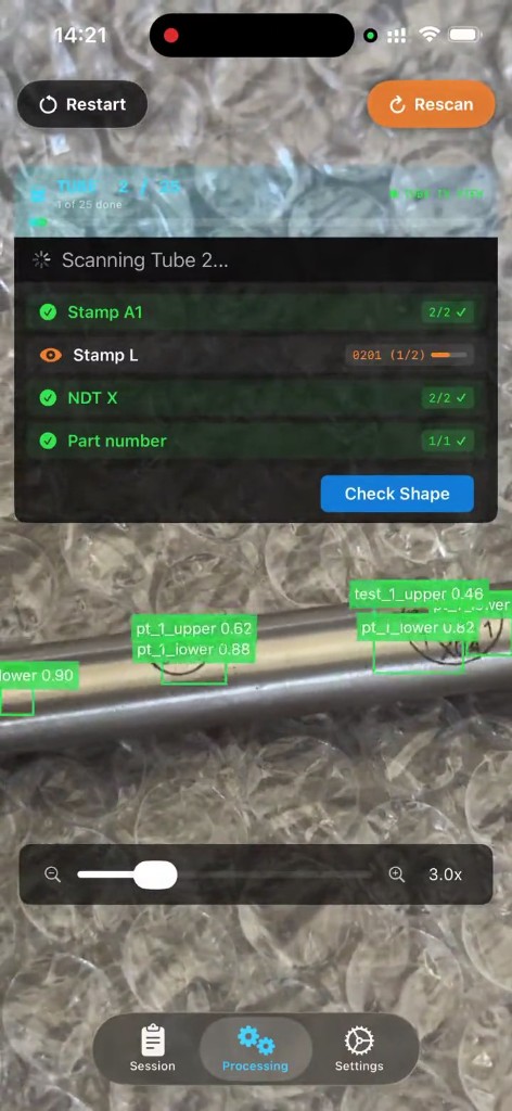 Scan unit — verifying camping-stove markings against the router